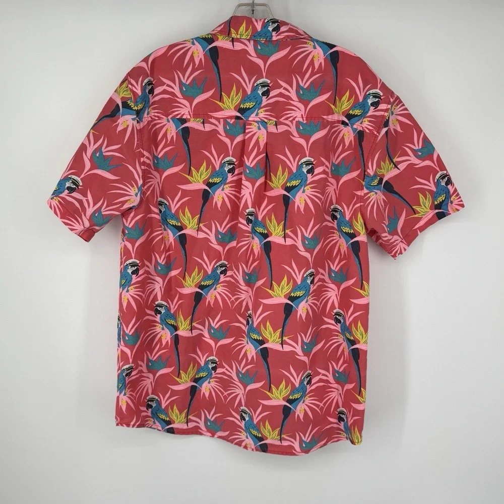 Party Pants Hawaiian Shirt XL‎ Pink Parrot Tropical Button Up Short Sleeve Beach